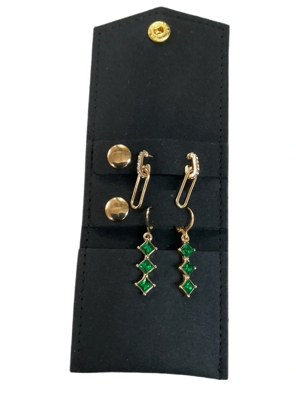Wicked x 8 Other Reasons Green Crystal Triple Drop Gold Hoop Earrings NEW